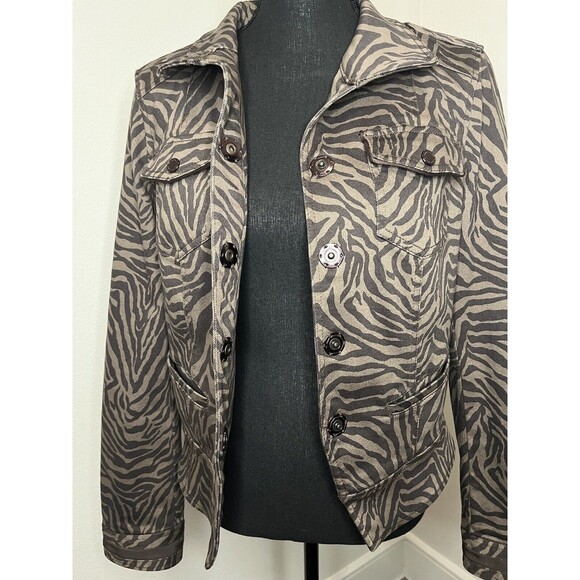 White House Black Market Women's Chocolate Brown Zebra Print Jacket Size 10 - Picture 13 of 16